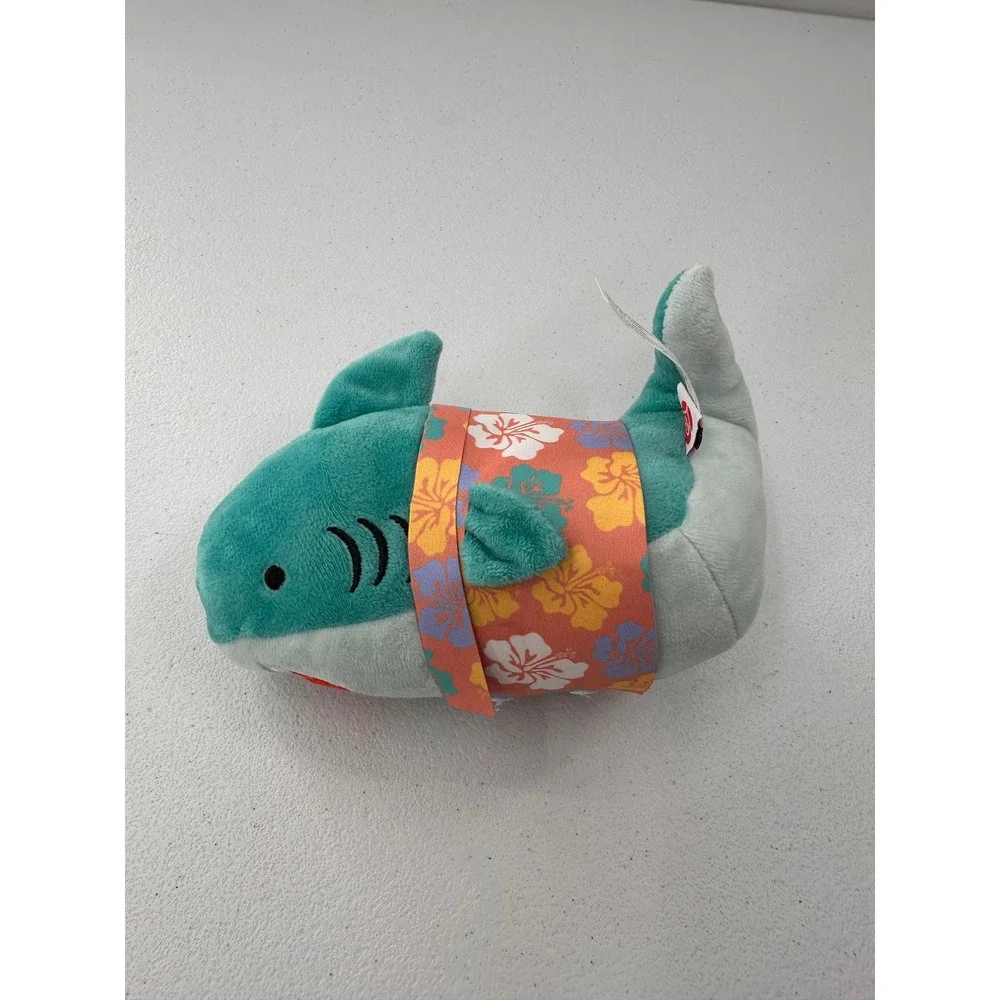 American Greetings Shark Plush Hawaiian Aloha Shirt 8 Inch Teal Blue Kids Toy